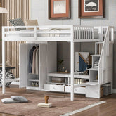 Bellemave® Full Size Loft Bed with Wardrobe,Low Storage Table and Storage Staircase - Bellemave